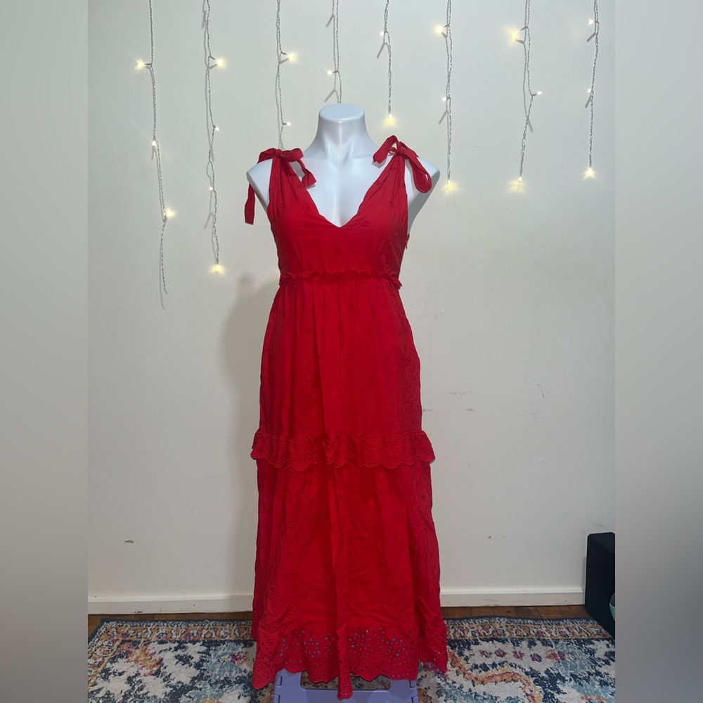 Zara Vibrant Red Maxi Dress with Tie Straps